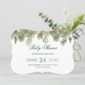 Groene dennentak baby shower kaart (Staand voorkant)