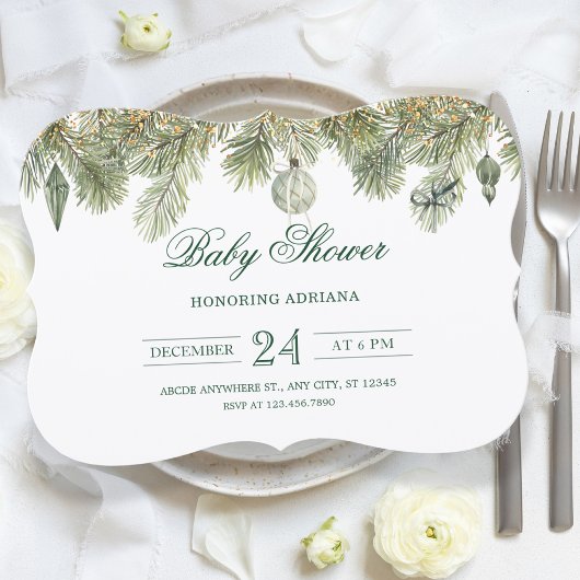 Groene dennentak baby shower kaart