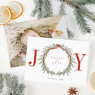 Groene dennentak krans JOY Kerst foto Feestdagenkaart