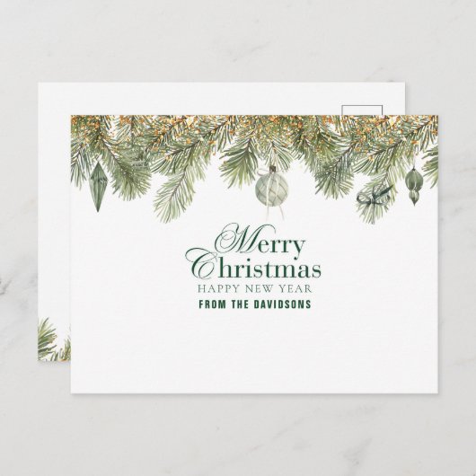 Groene dennentak met kerstversieringen briefkaart (Voorkant / Achterkant)