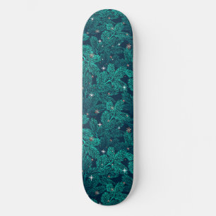 Groene Dennentakken Met Witte Sneeuwvlokken Persoonlijk Skateboard