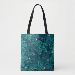 Groene Dennentakken Met Witte Sneeuwvlokken Tote Bag