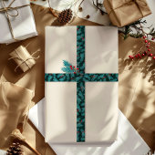 Groene dennentwijgen en rode bessen Kerstpatroon Satijnen Lint