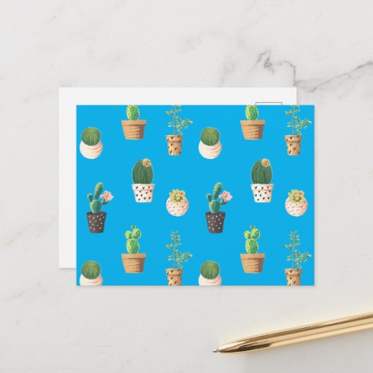 Groene dessert Succulent Cactus in Pots Briefkaart (Voorkant / Achterkant in situ)