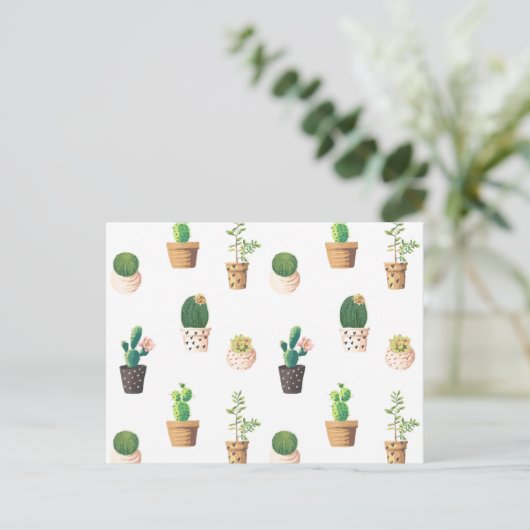 Groene dessert Succulent Cactus in Pots Briefkaart (Staand voorkant)