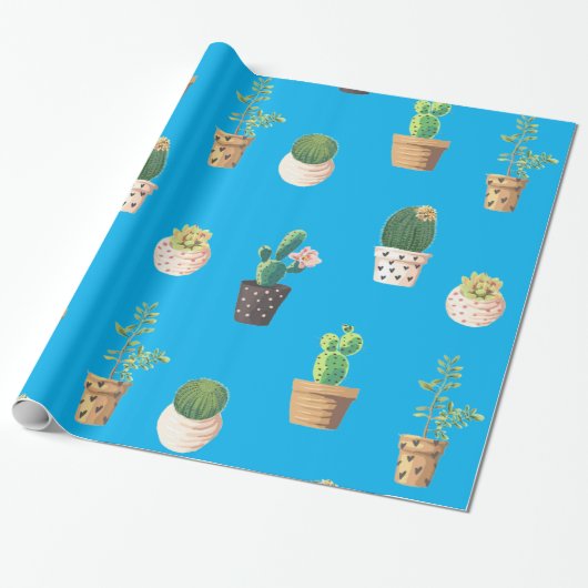 Groene dessert Succulent Cactus in Pots Cadeaupapier (Uitgerold)