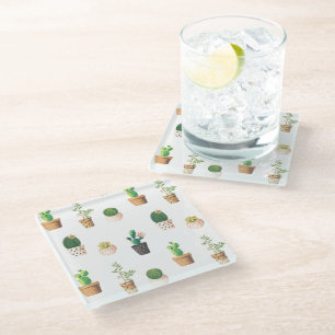 Groene dessert Succulent Cactus in Pots Glazen Onderzetter