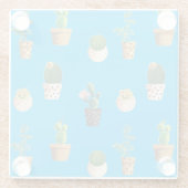 Groene dessert Succulent Cactus in Pots Glazen Onderzetter (Achterkant)