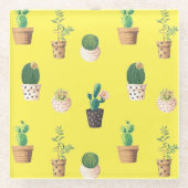 Groene dessert Succulent Cactus in Pots Glazen Onderzetter (Voorkant)