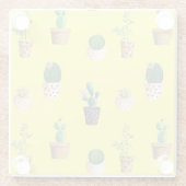 Groene dessert Succulent Cactus in Pots Glazen Onderzetter (Achterkant)