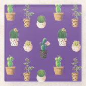 Groene dessert Succulent Cactus in Pots Glazen Onderzetter (Voorkant)