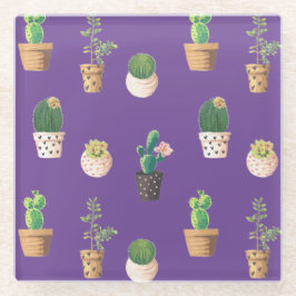 Groene dessert Succulent Cactus in Pots Glazen Onderzetter