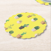 Groene dessert Succulent Cactus in Pots Kartonnen Onderzetters (Gekanteld)