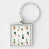 Groene dessert Succulent Cactus in Pots Sleutelhanger (Voorkant)
