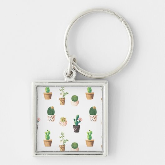 Groene dessert Succulent Cactus in Pots Sleutelhanger (Voorkant)