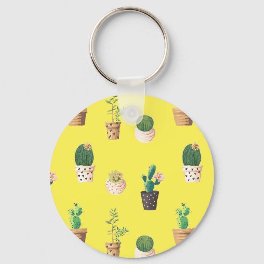 Groene dessert Succulent Cactus in Pots Sleutelhanger (Voorkant)