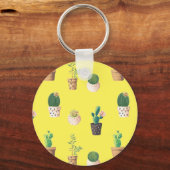 Groene dessert Succulent Cactus in Pots Sleutelhanger (Voorkant)