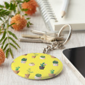 Groene dessert Succulent Cactus in Pots Sleutelhanger (Zijkant)