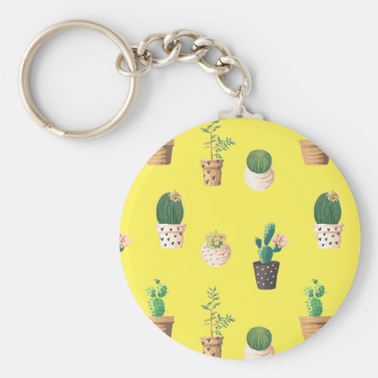 Groene dessert Succulent Cactus in Pots Sleutelhanger (Voorkant)