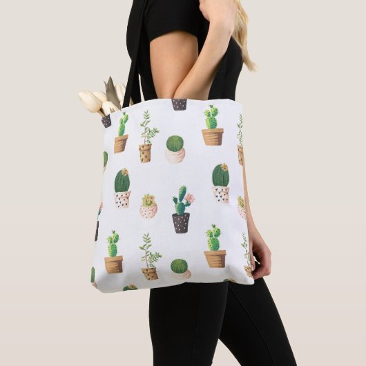 Groene dessert Succulent Cactus in Pots Tote Bag (Dichtbij)