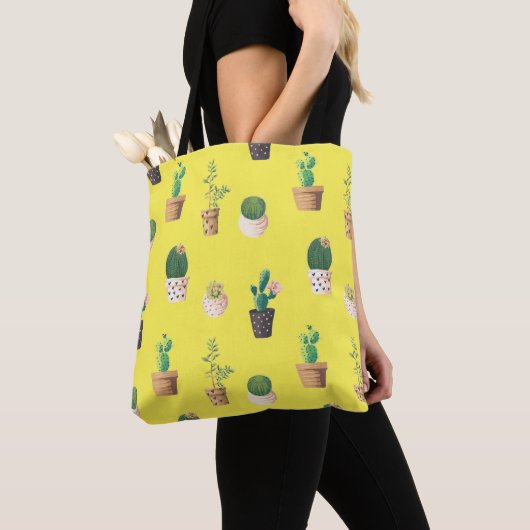 Groene dessert Succulent Cactus in Pots Tote Bag (Dichtbij)