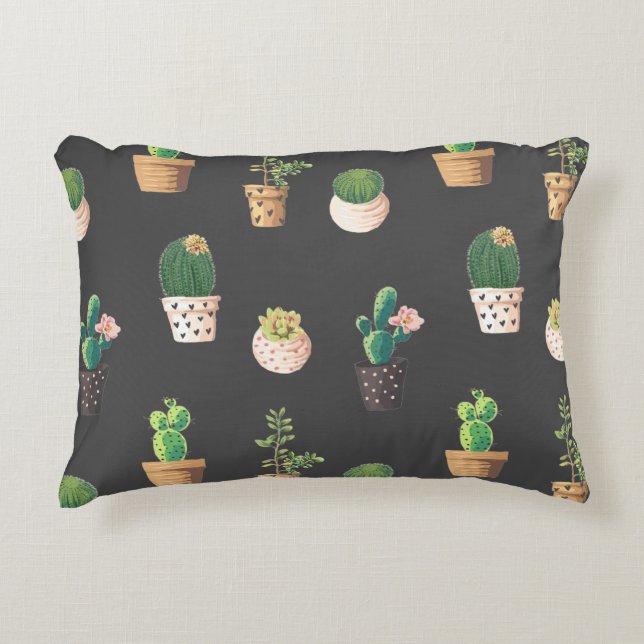 Groene Dessrt Succulent Cactus in Pots Accent Kussen (Voorkant)