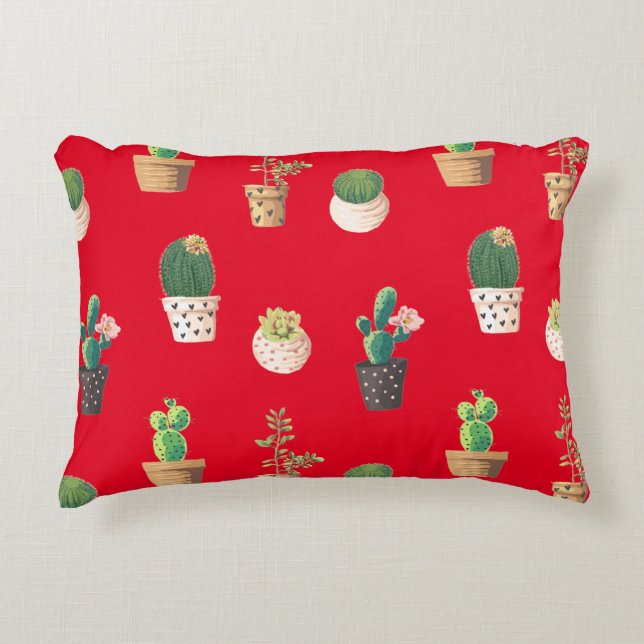 Groene Dessrt Succulent Cactus in Pots Accent Kussen (Voorkant)