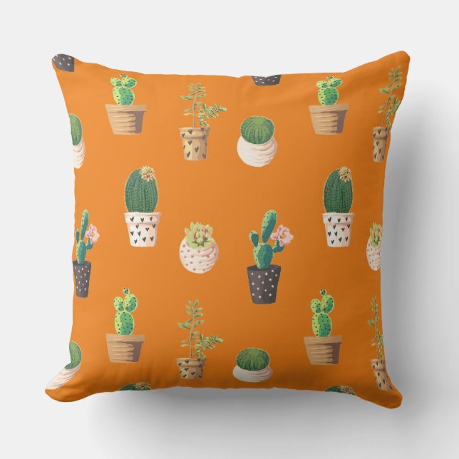 Groene Dessrt Succulent Cactus in Pots Kussen (Voorkant)