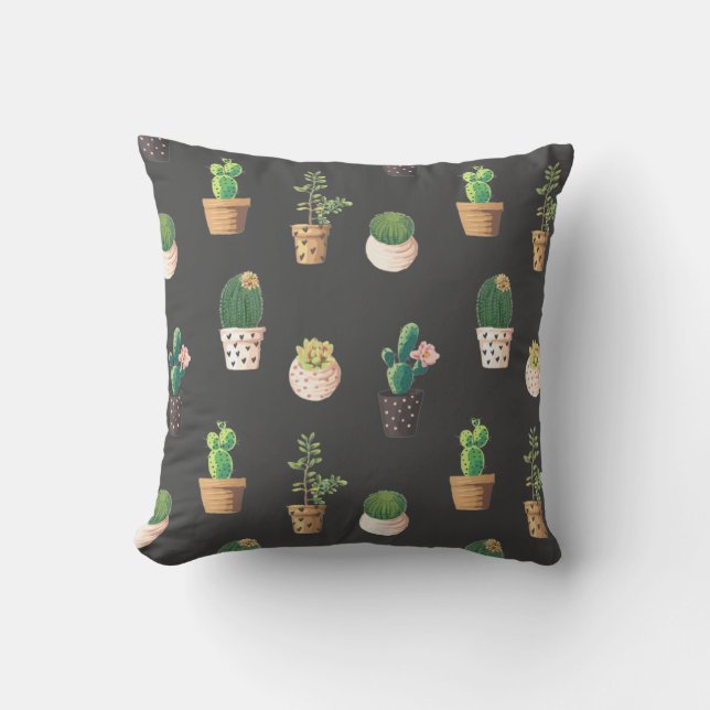 Groene Dessrt Succulent Cactus in Pots Kussen (Voorkant)