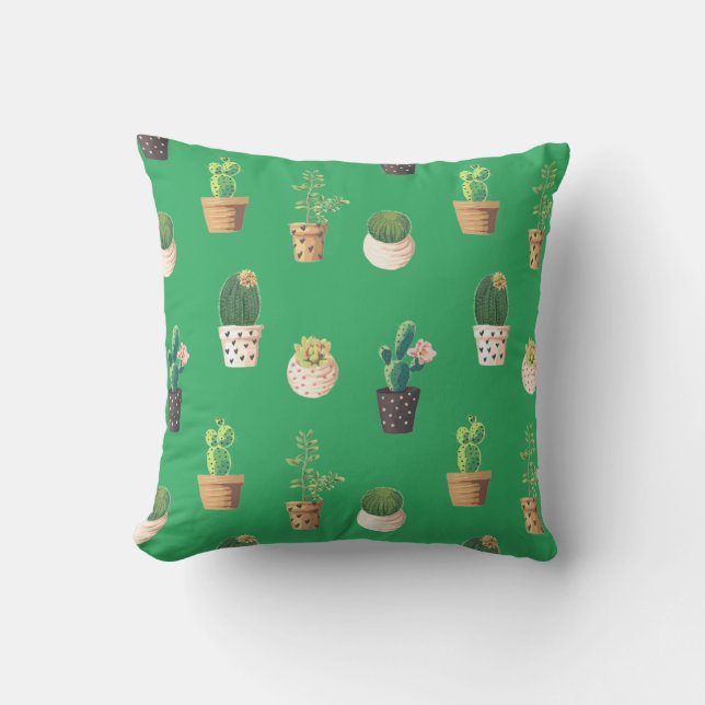 Groene Dessrt Succulent Cactus in Pots Kussen (Voorkant)