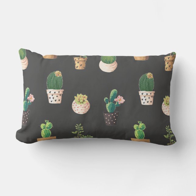 Groene Dessrt Succulent Cactus in Pots Kussen (Voorkant)