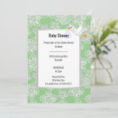 GROENE DETAIL WIT STORK BABY SHOWER KAART (Staand voorkant)