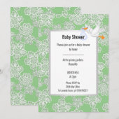 GROENE DETAIL WIT STORK BABY SHOWER KAART (Voorkant / Achterkant)