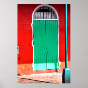 Groene deur en rode muur, New Orleans Poster