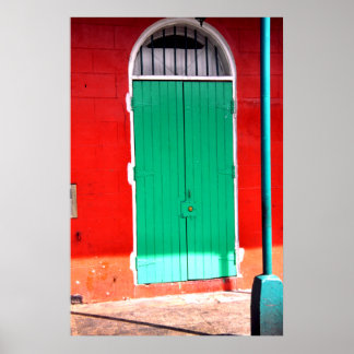 Groene deur en rode muur, New Orleans Poster