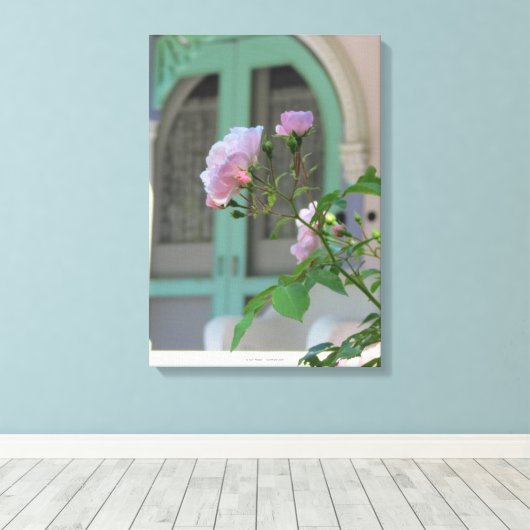 Groene deur en Roos - Martha's wijntuin Canvas Afdruk (Insitu (Houten vloer))