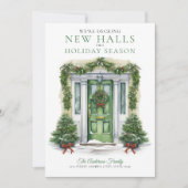 Groene deur terras nieuwe hallen foto feestdagenkaart (Voorkant)