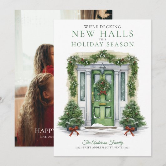 Groene deur terras nieuwe hallen foto feestdagenkaart (Voorkant / Achterkant)