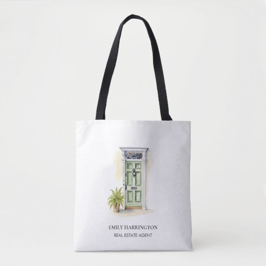 Groene Deur Watercolor Logo Makelaar Tote Bag (Voorkant)