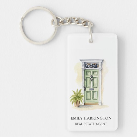 Groene Deur Watercolor Logo Vastgoedmakelaar Sleutelhanger (Voorkant)