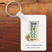 Groene Deur Watercolor Logo Vastgoedmakelaar Sleutelhanger (Voorkant)