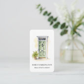 Groene Deur Watercolor QR Code Makelaar Visitekaartje (Staand voorkant)