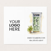 Groene Deur Watercolor QR Code Makelaar Visitekaartje (Buitenkant ongevouwen)