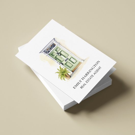 Groene Deur Watercolor QR Code Makelaar Visitekaartje