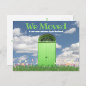 Groene deur wolken bloemen we verhuisd aankondigin briefkaart (Voorkant / Achterkant)