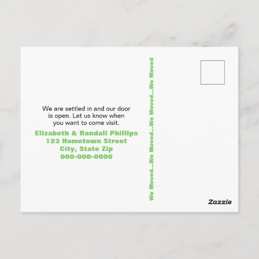 Groene deur wolken bloemen we verhuisd aankondigin briefkaart (Achterkant)