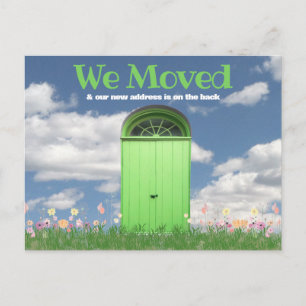Groene deur wolken bloemen we verhuisd aankondigin briefkaart