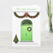 Groene deuren kerstmis de seizoensdecoratie feestdagen kaart (Voorkant)