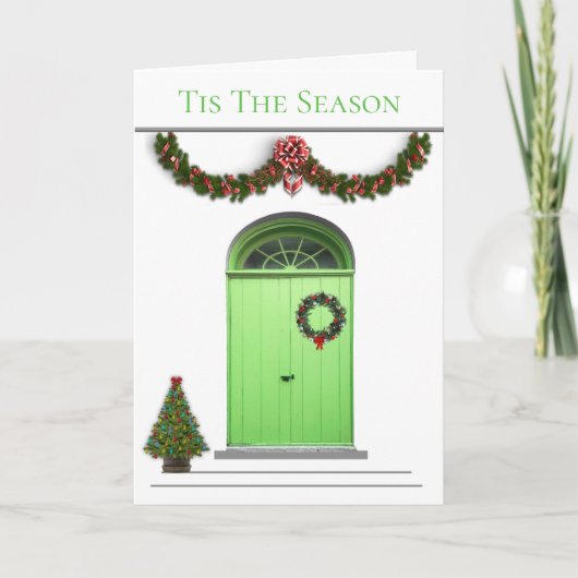 Groene deuren kerstmis de seizoensdecoratie feestdagen kaart (Voorkant)
