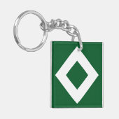 Groene diamant, blauwe witte rand sleutelhanger (Voorkant Links)